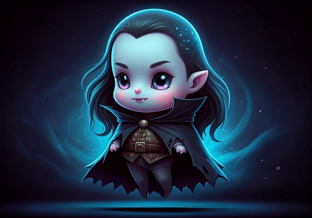 Cute Chibi Vampire Ghost with Blackbeard Double Exposure