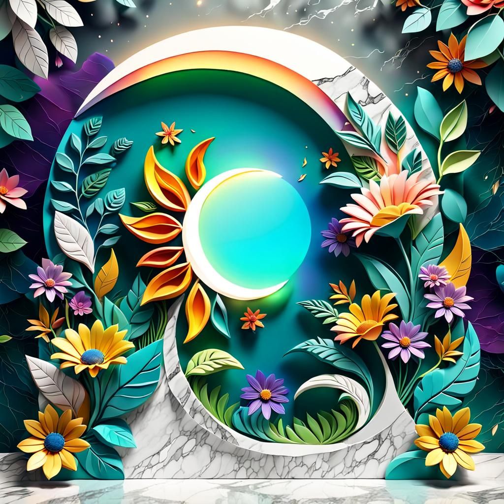 abstract 3D shape half sun half moon