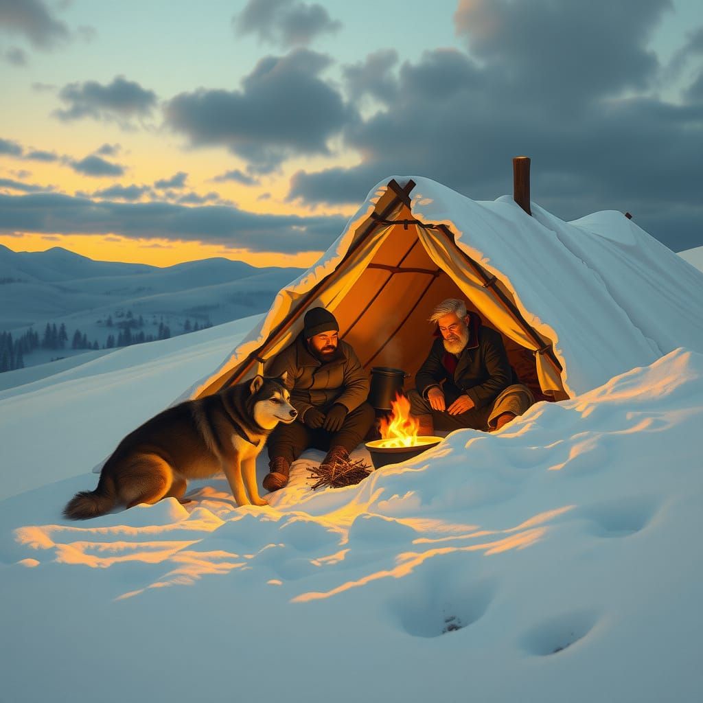 Cozy Winter Scene in Estonian Landscape, in Jugendstil Style