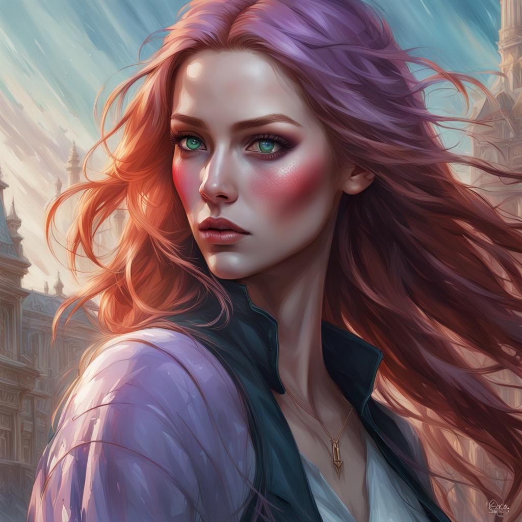 Gothic Portrait of Woman with Lilac Eyes