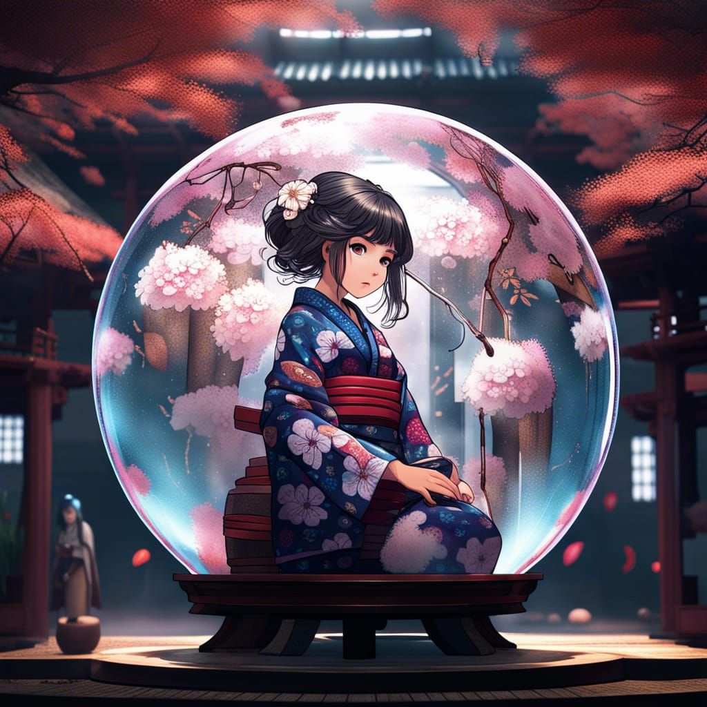Ainu Girl in Glass Sphere: Detailed Matte Painting