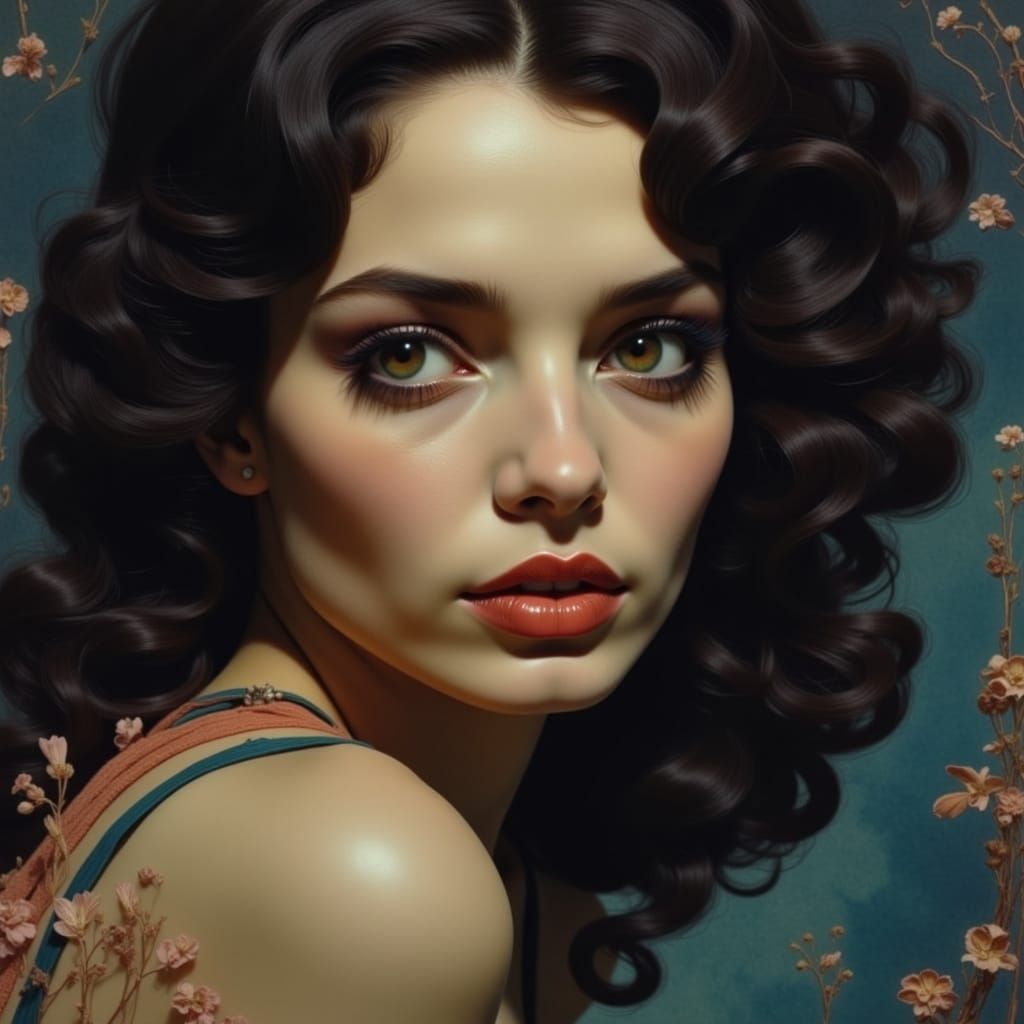 Siren's Alluring Gaze in Pre-Raphaelite Oil Painting Style