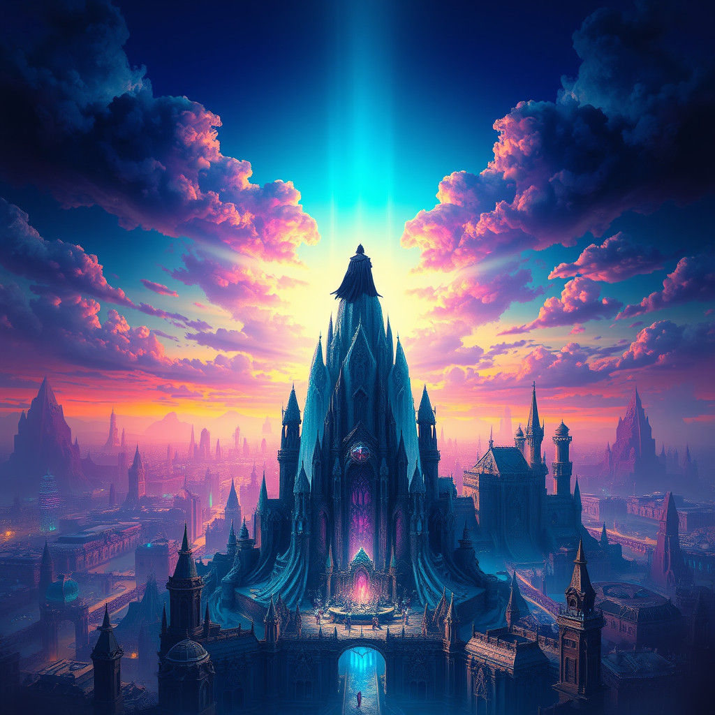 Mystical Metropolis: Crystalline Spire in Fantasy Style