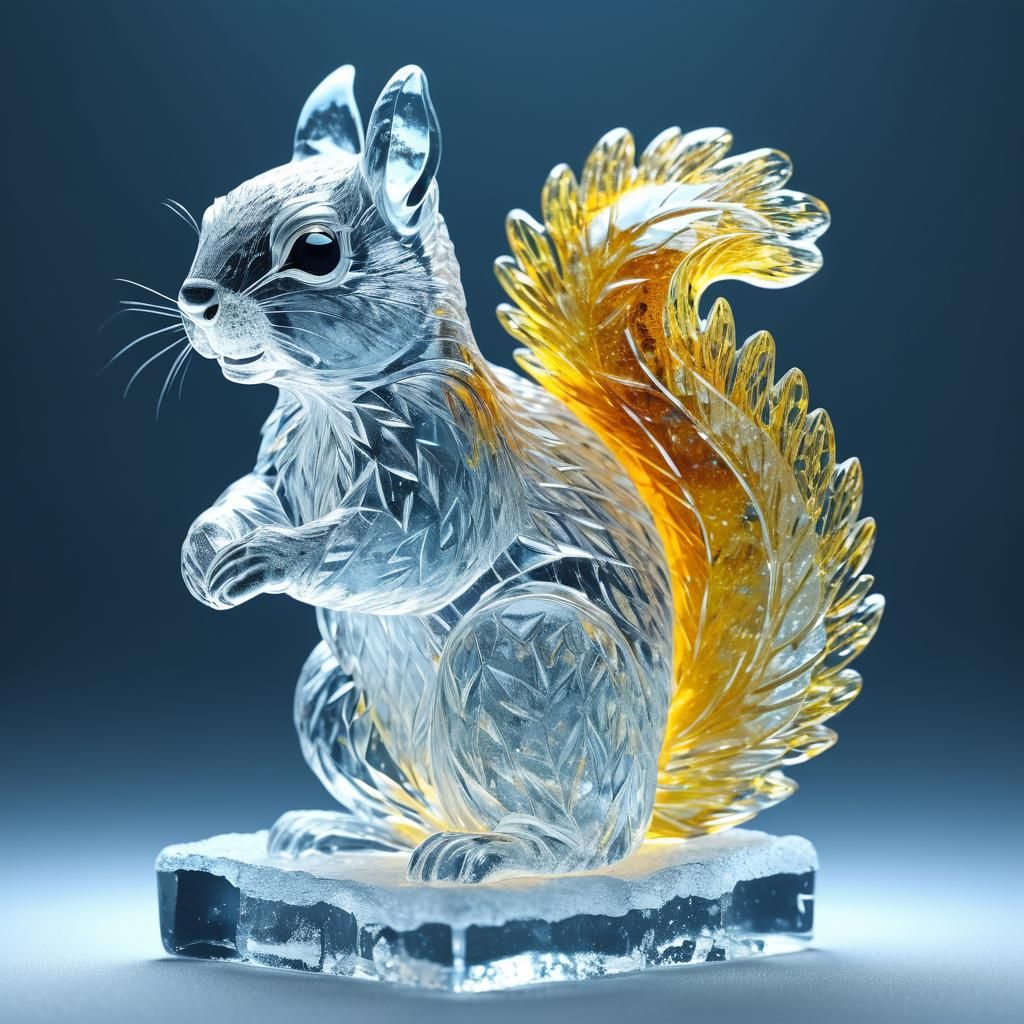 Dazzling Ice Squirrel Sculpture in Vibrant 3D