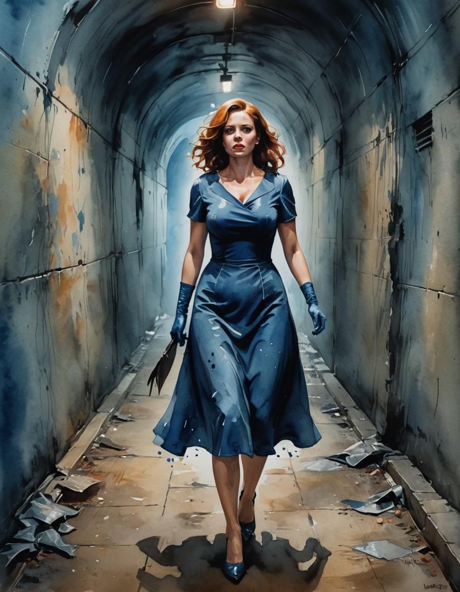 Terrified Woman in Dark Tunnel: Horror Portrait