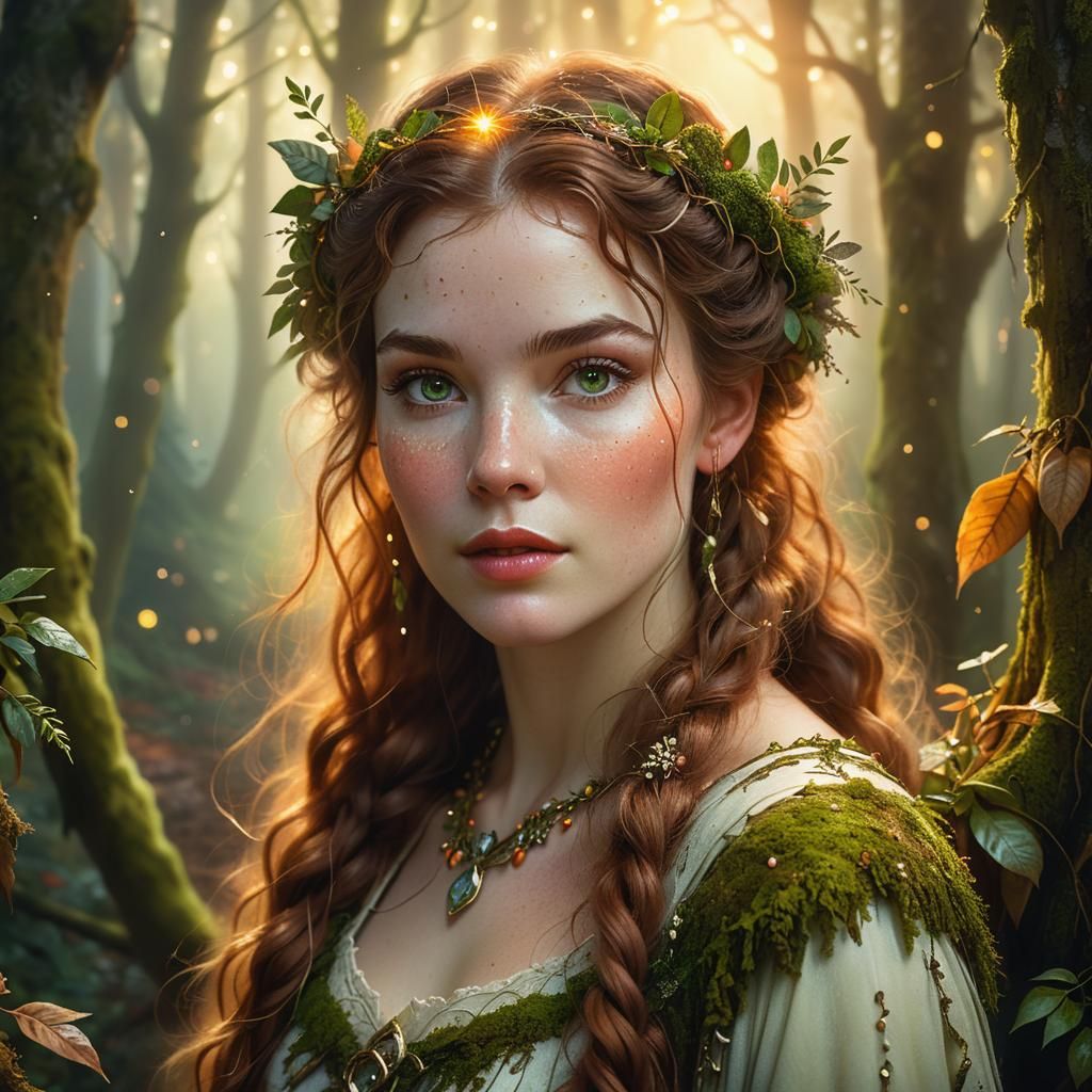 Ethereal Forest Goddess Portrait in Dreamy Lighting