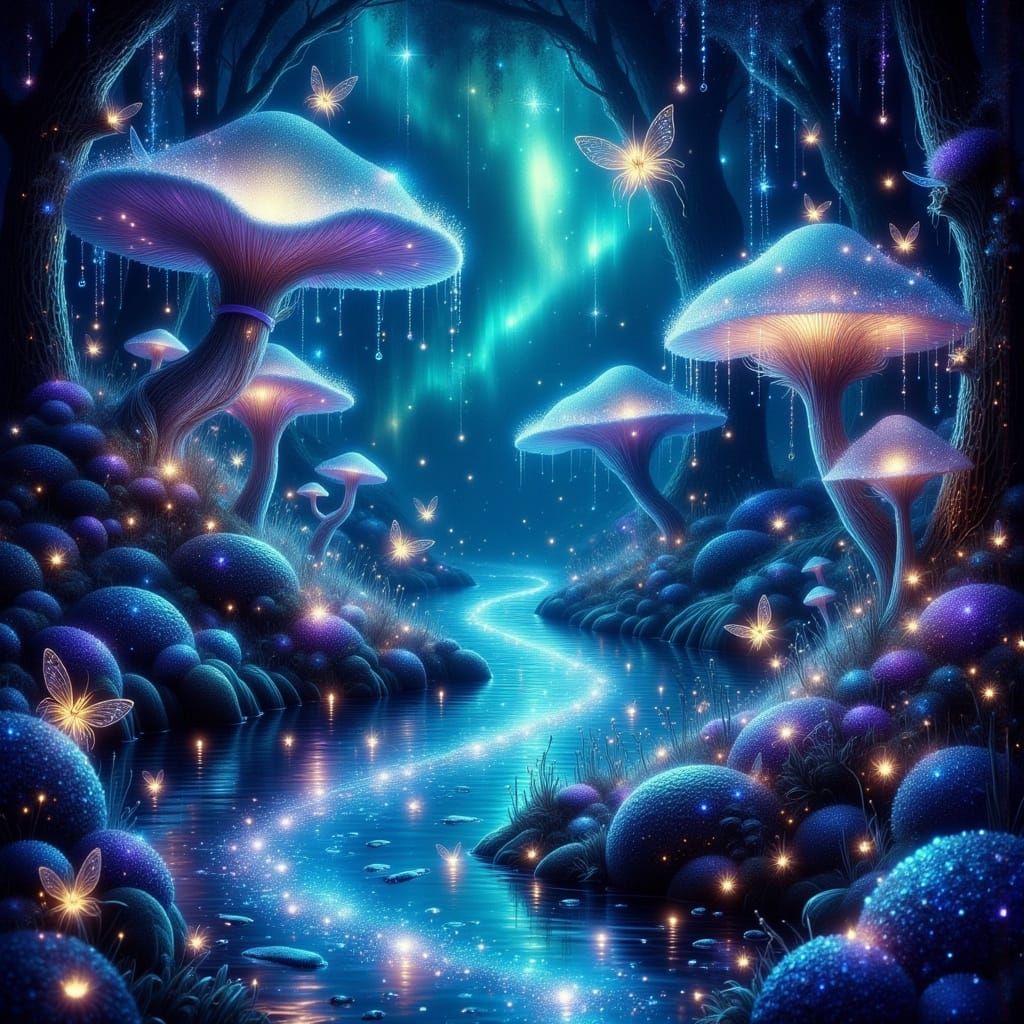 Dreamy Underdark Scene in Bioluminescent Style