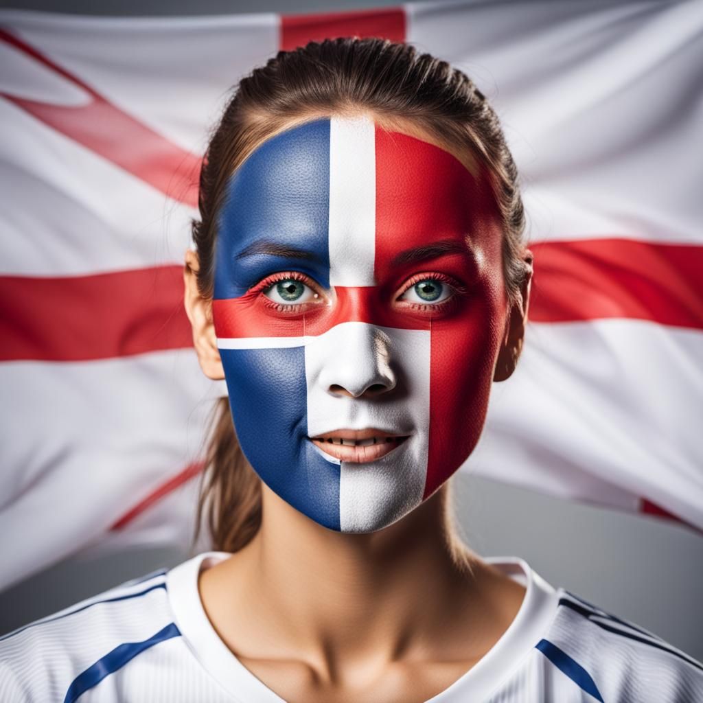 England Fan's Face Painted with National Flag