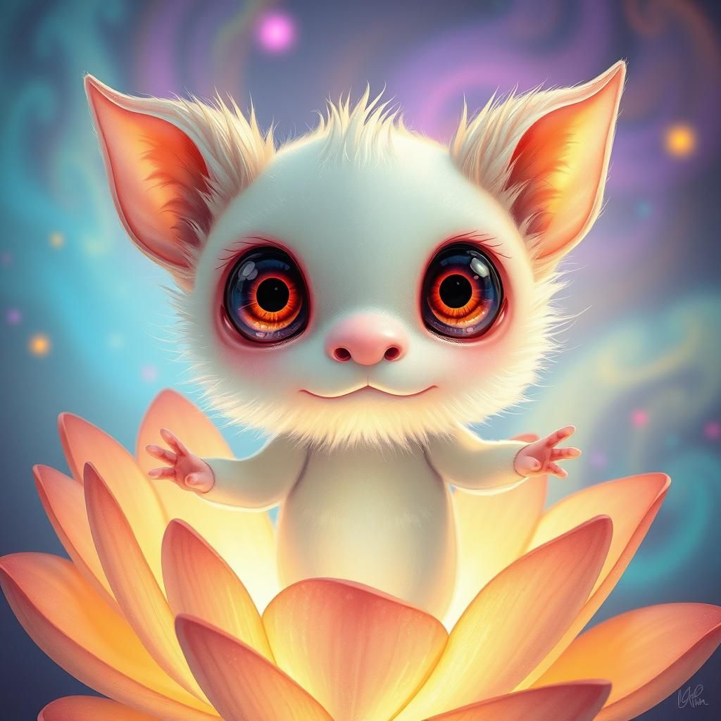 Whimsical Creature with Swirling Light, Dreamlike Art