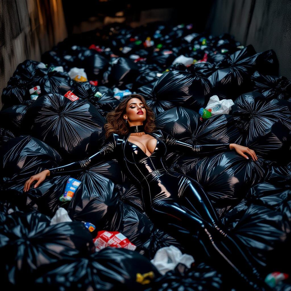 Woman in Latex in a Garbage Pit: Professional Photography