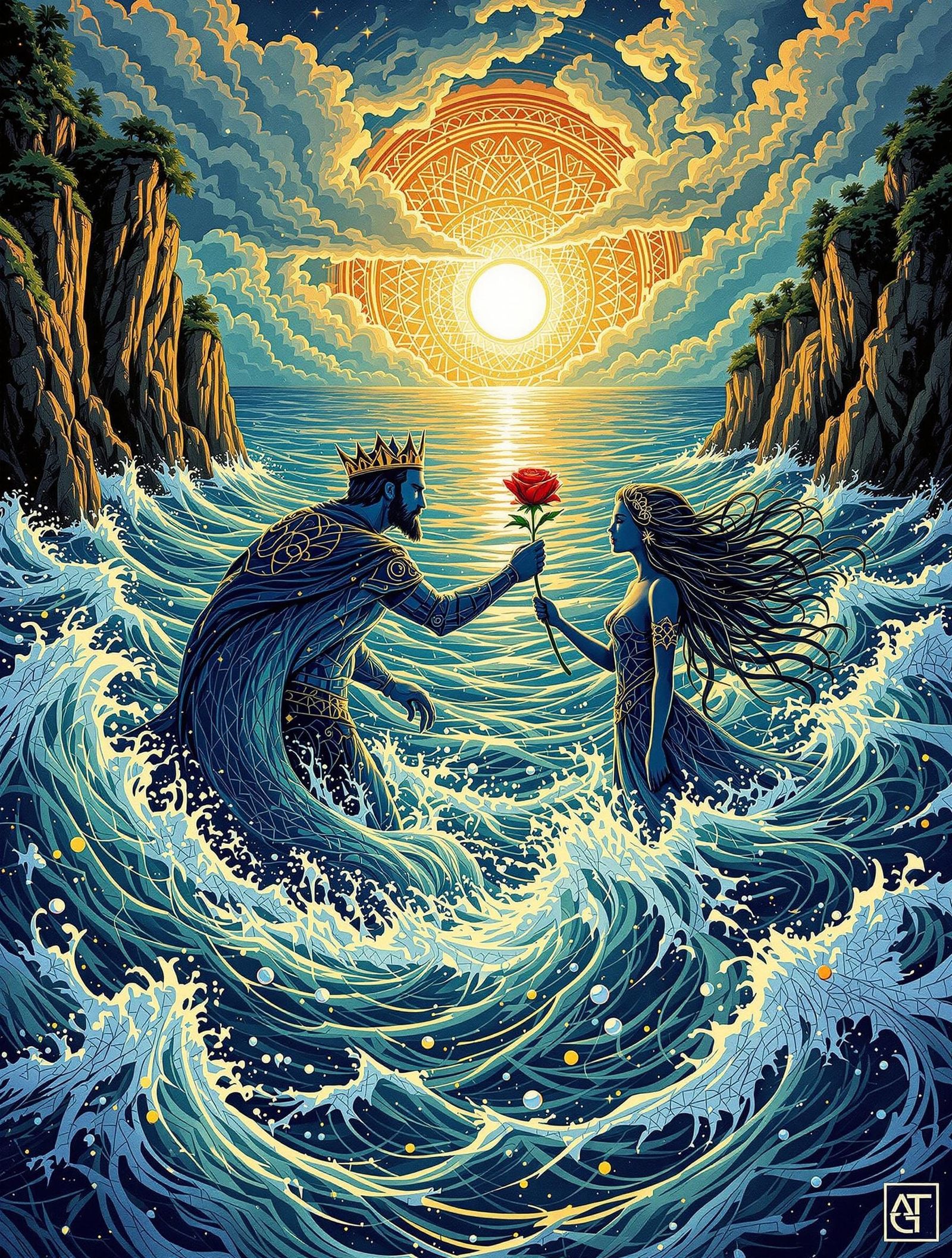 Selkie Prince and Celtic Maiden: Book of Kells Illustration