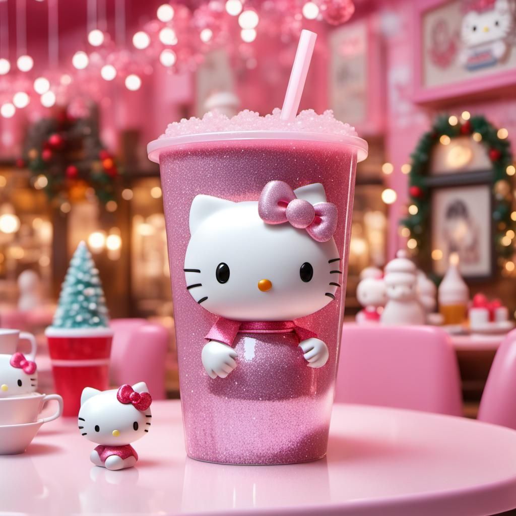 Disney Pixar style 3D adorable pink sparkly glittery Hello K...