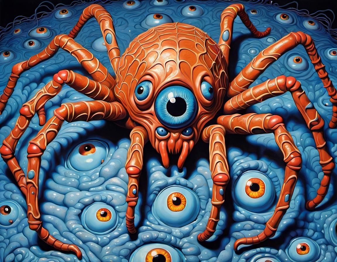 Horrific Polymer Clay Spider in Sixties Art Style