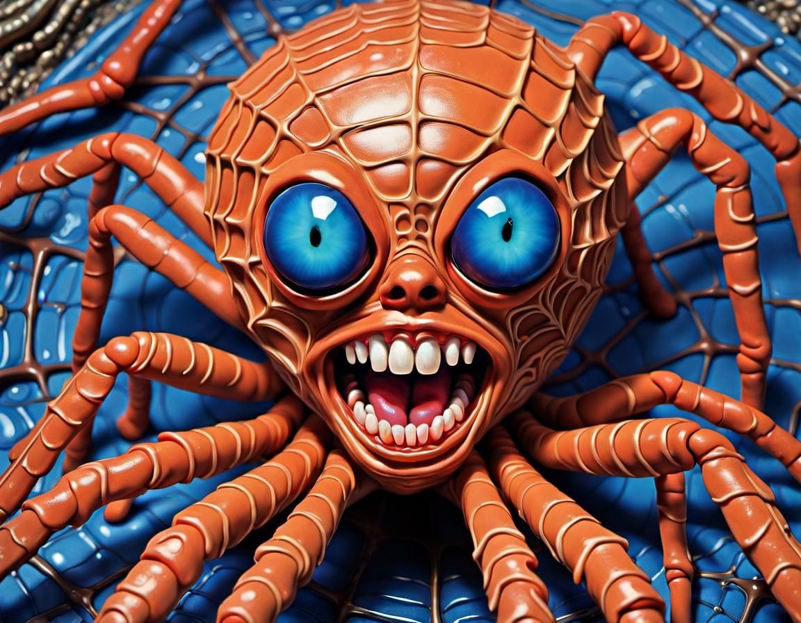 Horrific Polymer Clay Human-Spider in Expressionist Art