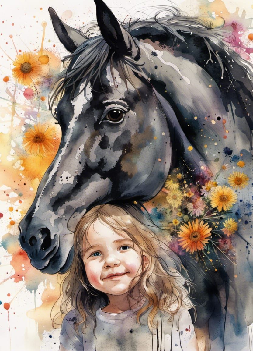 Toddler and Horse: A Watercolor Portrait of Love