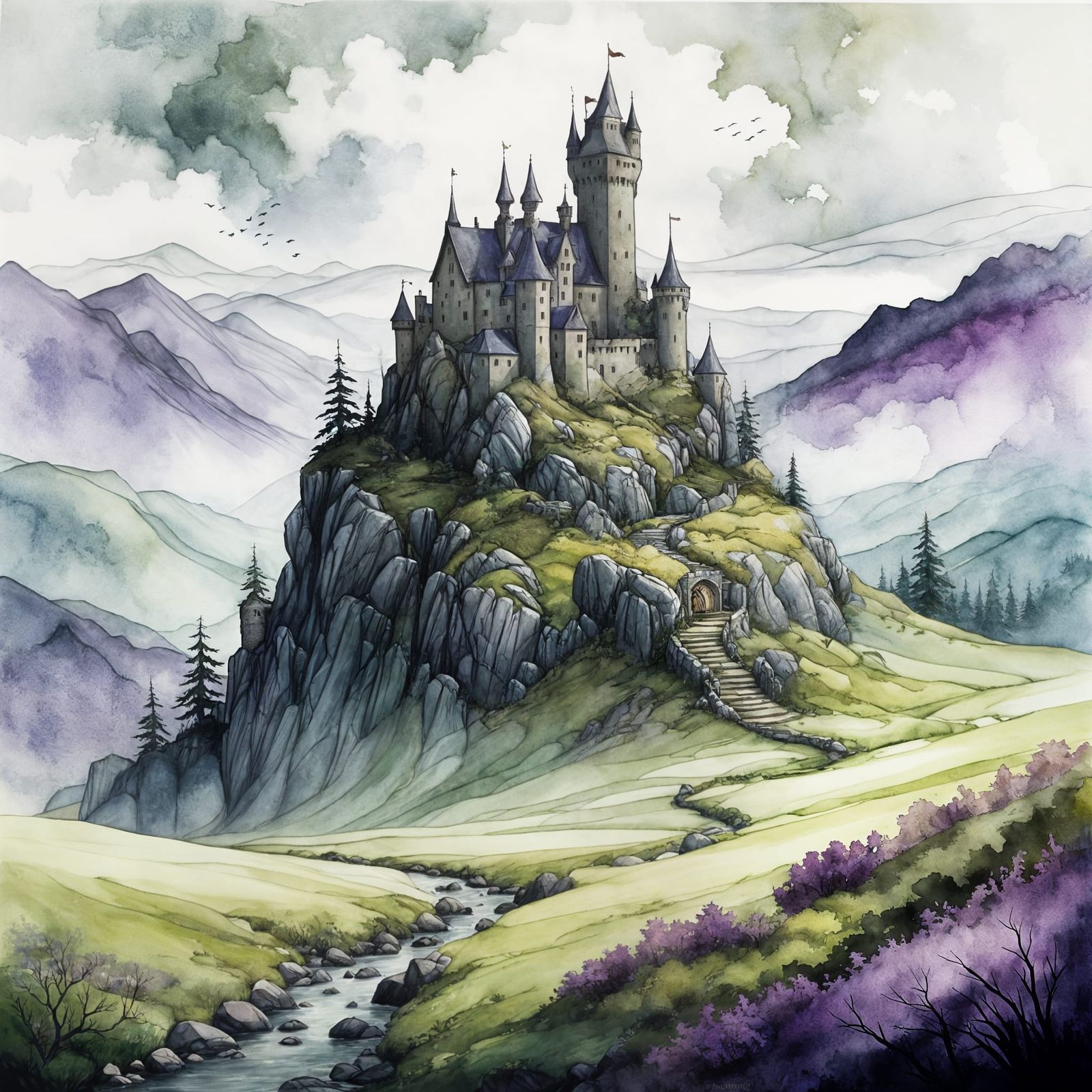Magical Castle Landscape in Ethereal Light