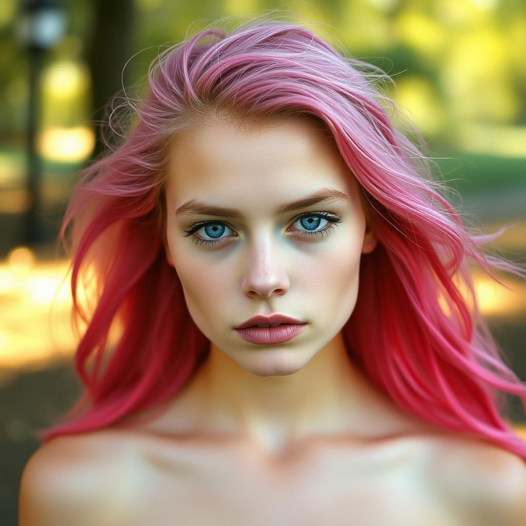 Ethereal Pink-Haired Woman: Fine Art Portrait
