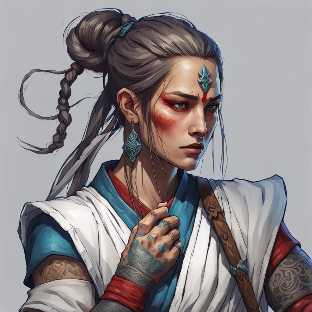 Female Monk in Fighting Stance: Dark Fantasy Art