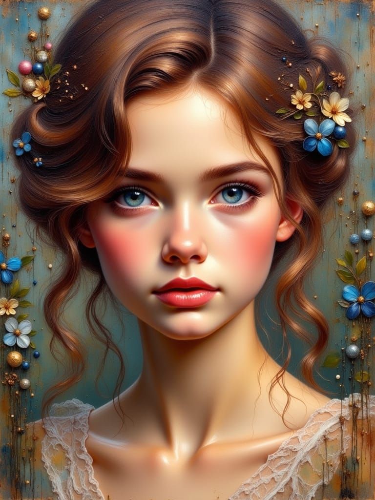 Impressionist Oil Painting of a Young Woman with a Heart-Sha...