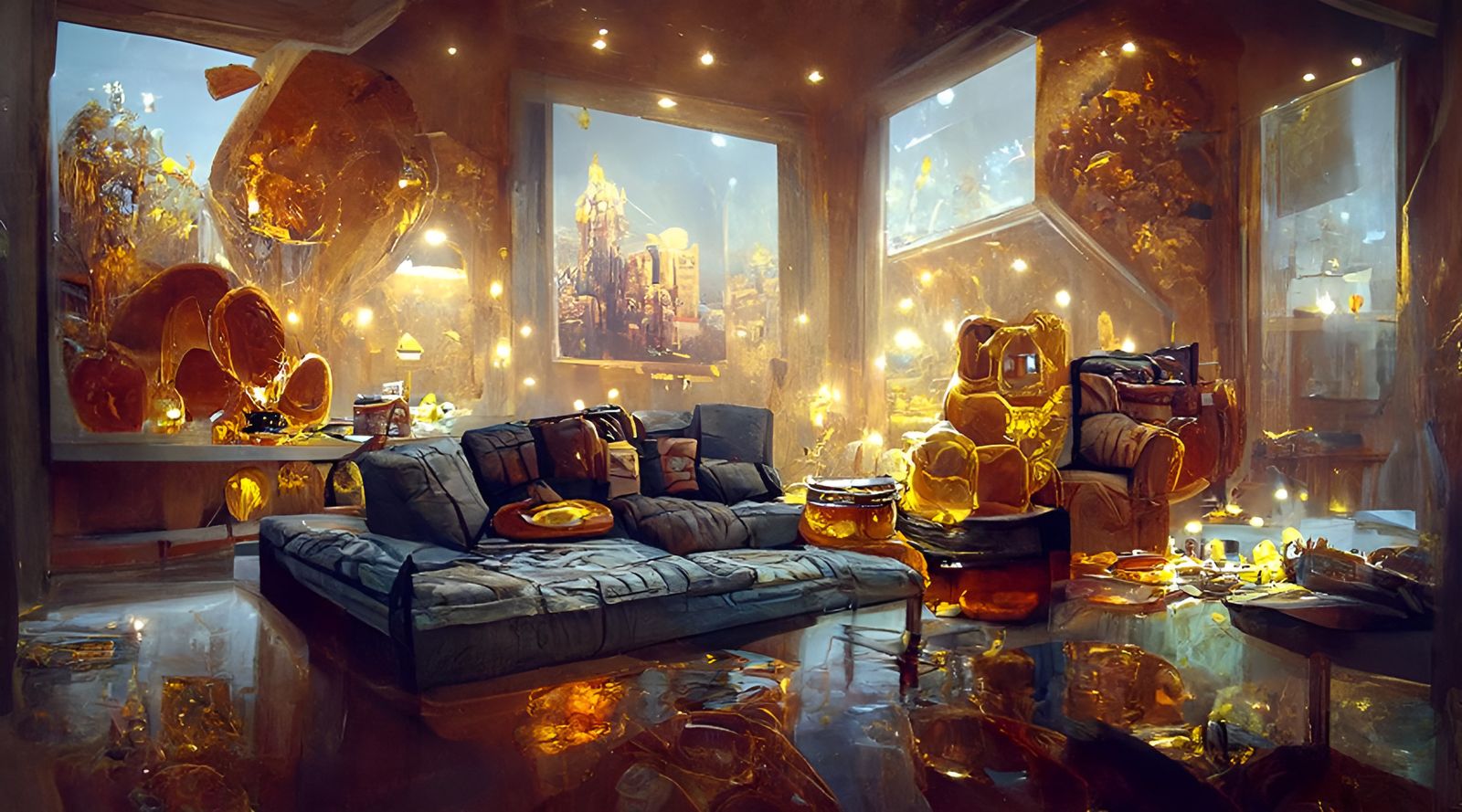 Honeybee Apartment Living Room in Hyperrealistic Style