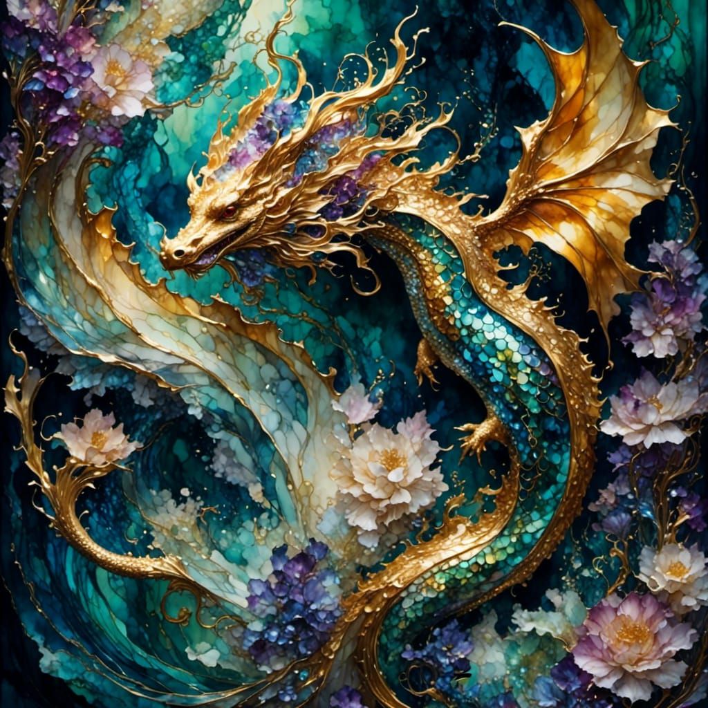 Fantasy Koi Dragon with Molten Gold Highlights