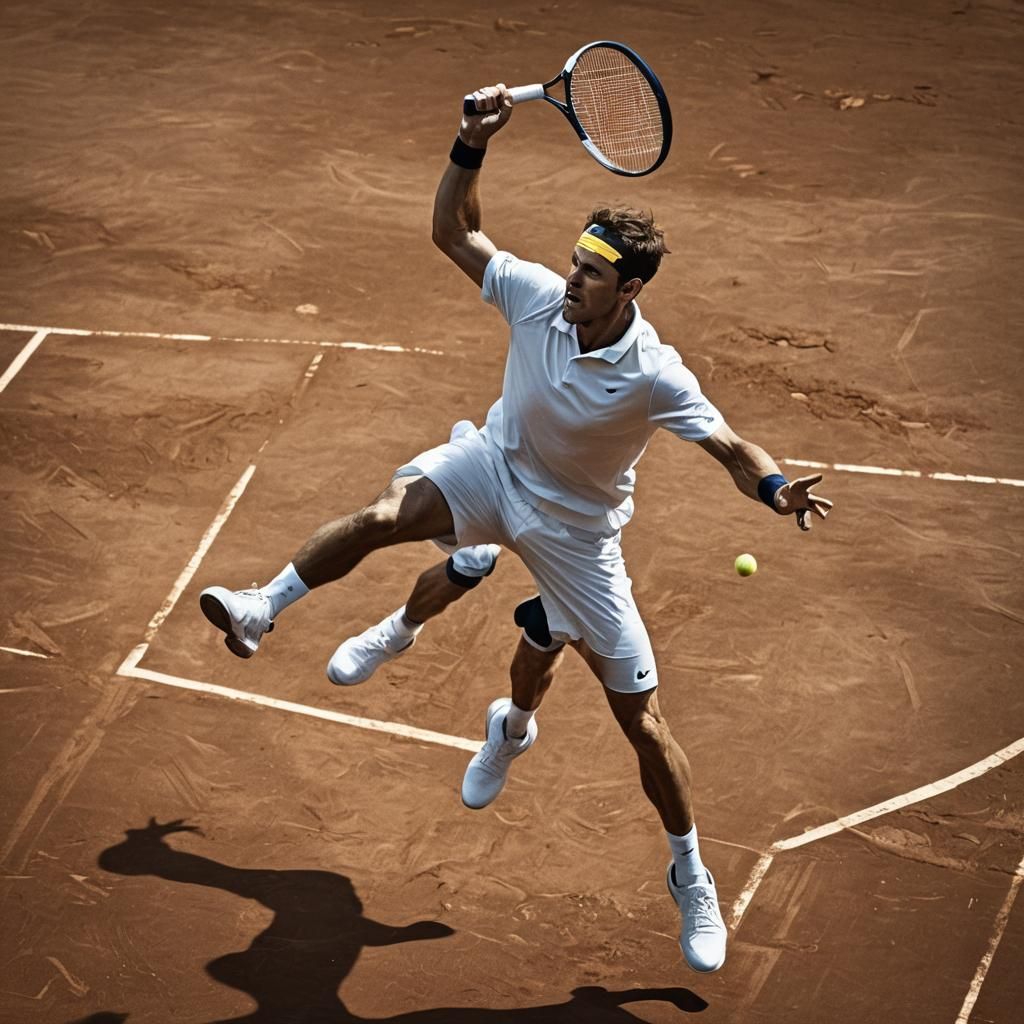 Hyperrealistic Tennis Player Serving with Power