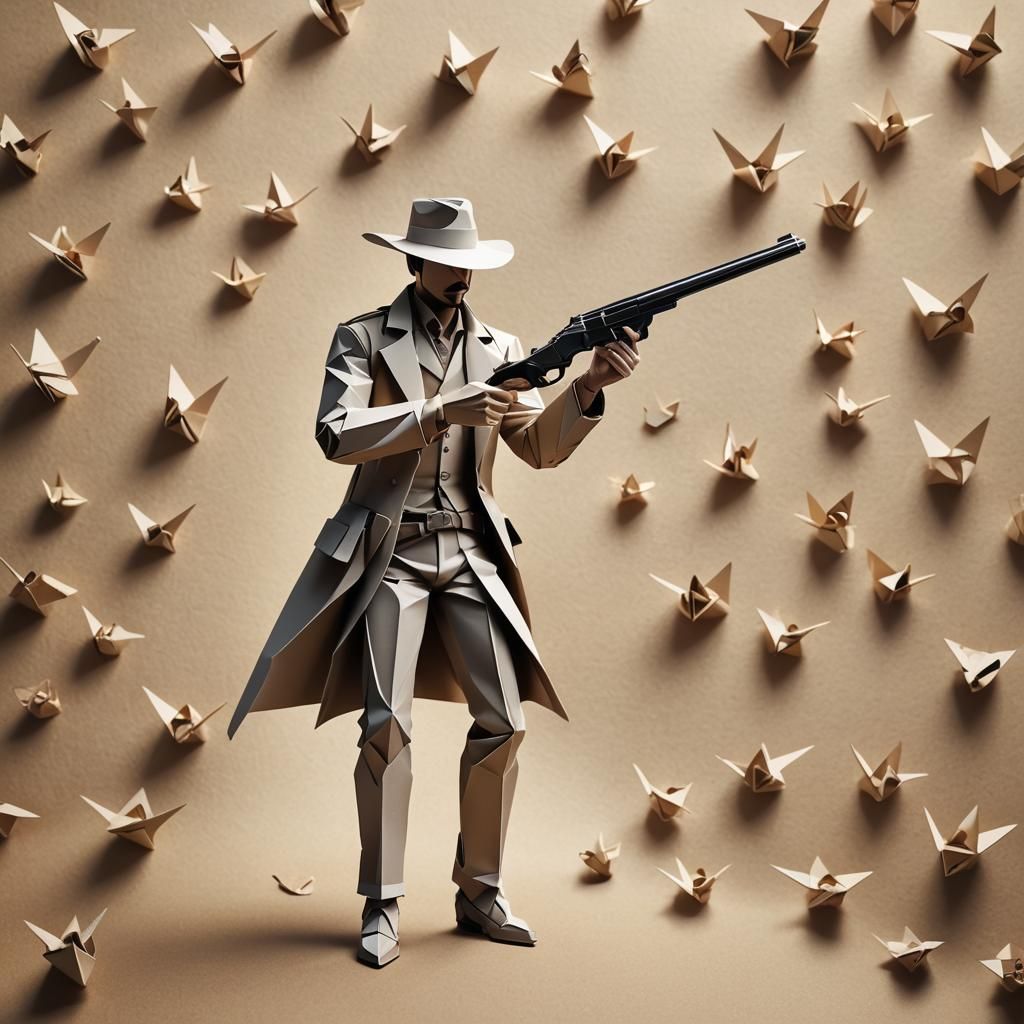 Origami Gunslinger Papercraft in 8K Resolution