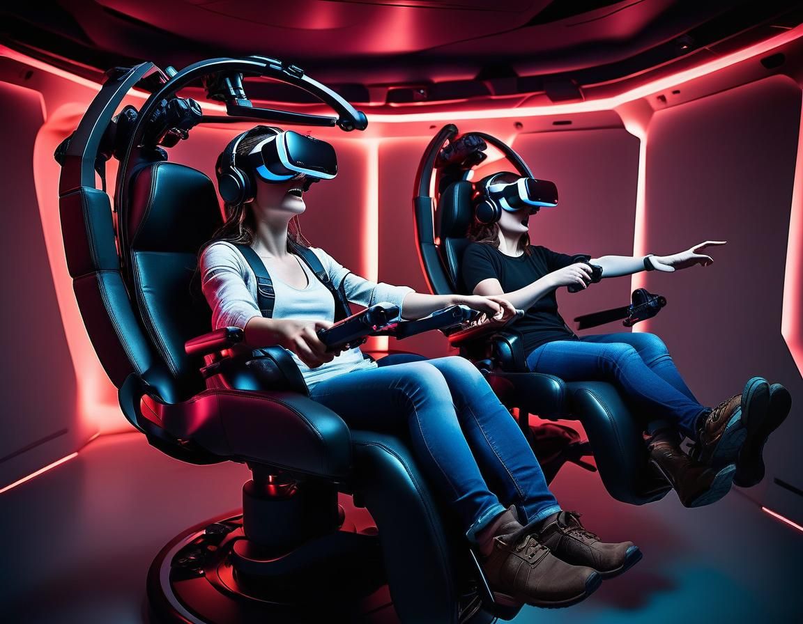 Futuristic VR Gaming Thrill Ride in Retrowave Style