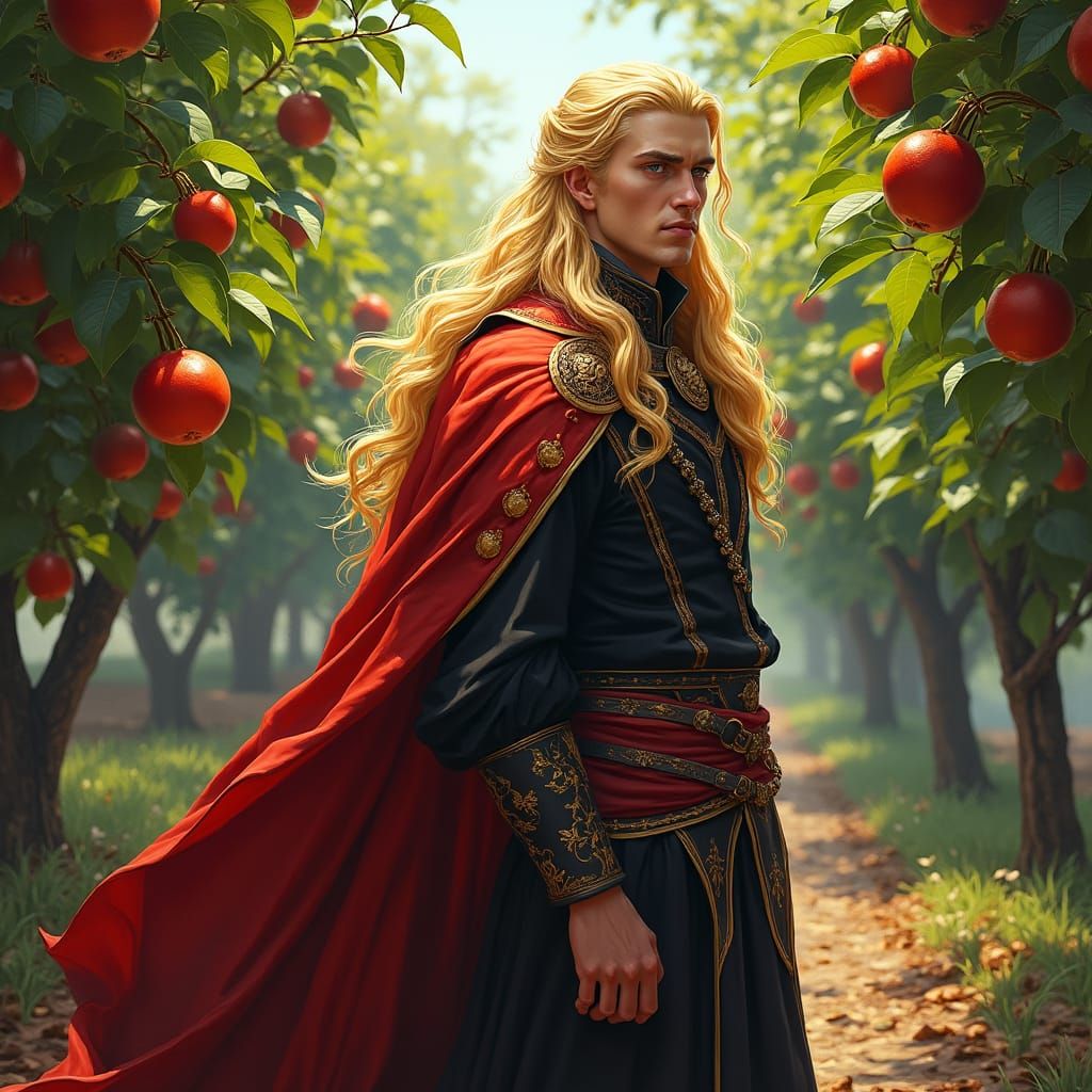 Regal Gentleman in Orchard, as Oil Painting