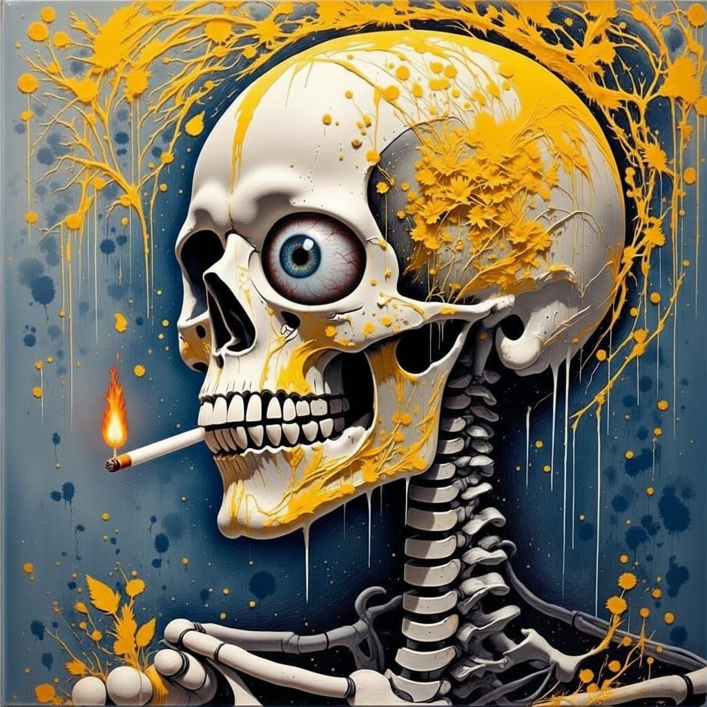 Skull with Cigarette in Van Gogh Style