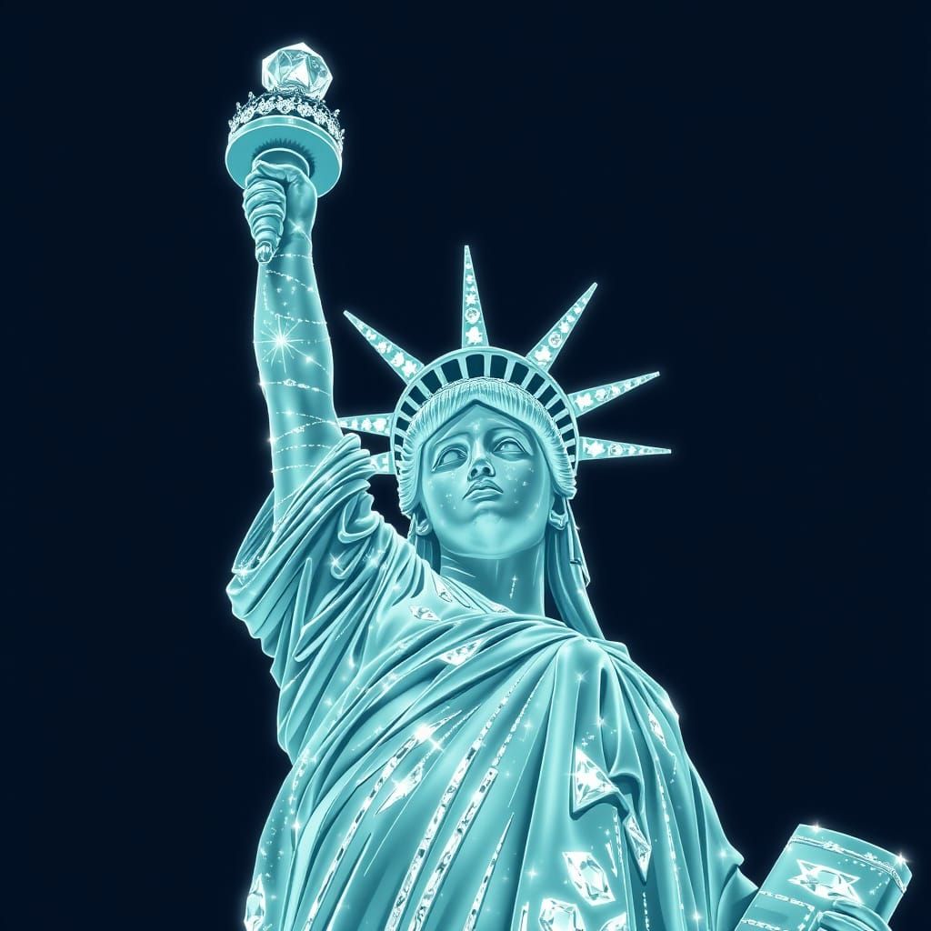 Statue of Liberty Made of White Diamonds in Anime Style