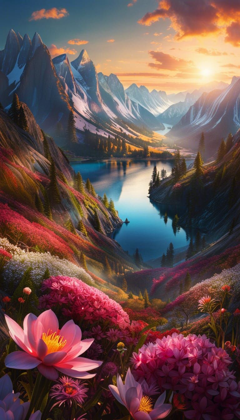 Breathtaking Floral Landscape Photograph in Hyperrealism