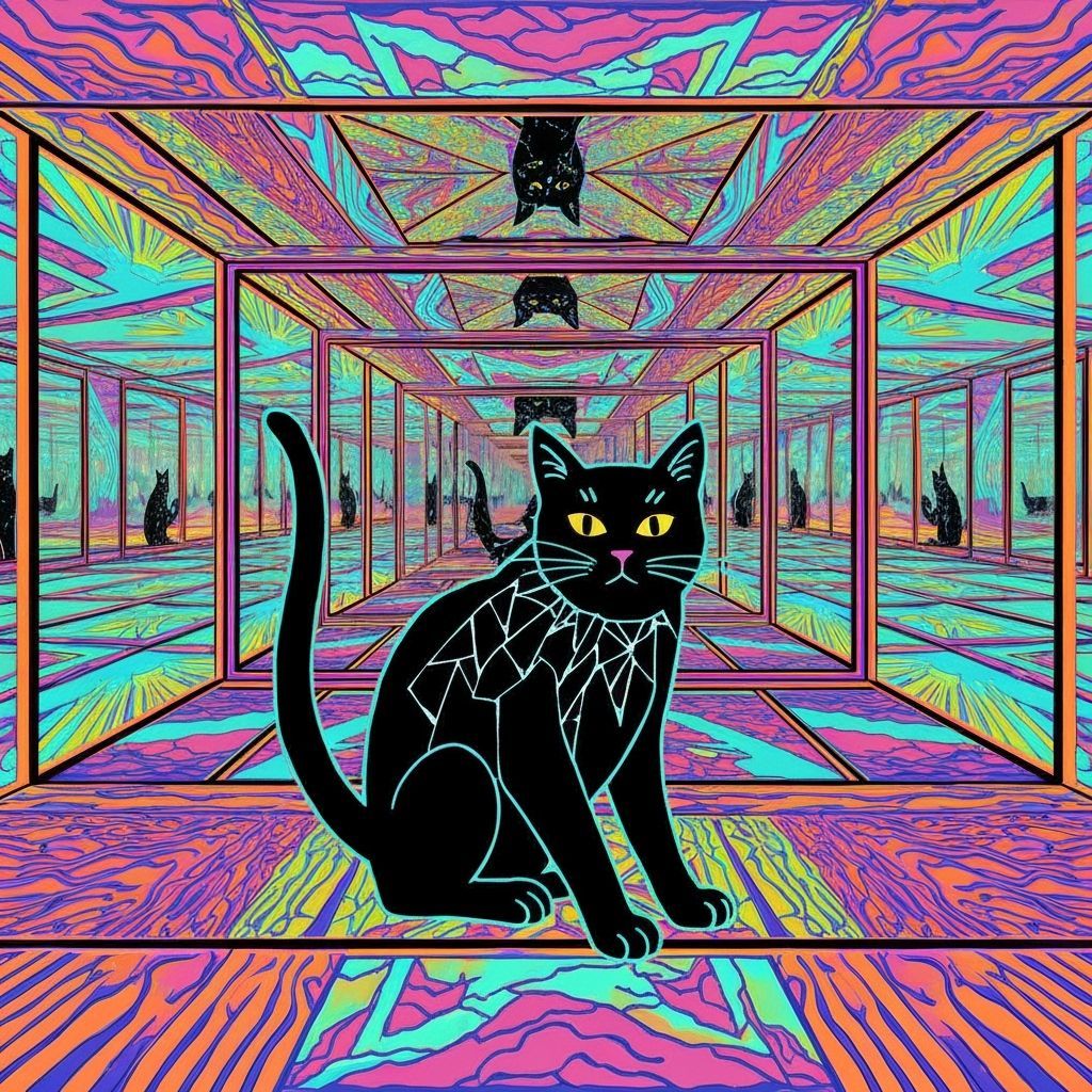 Shattered Glass Cat in a Kaleidoscopic Dreamscape