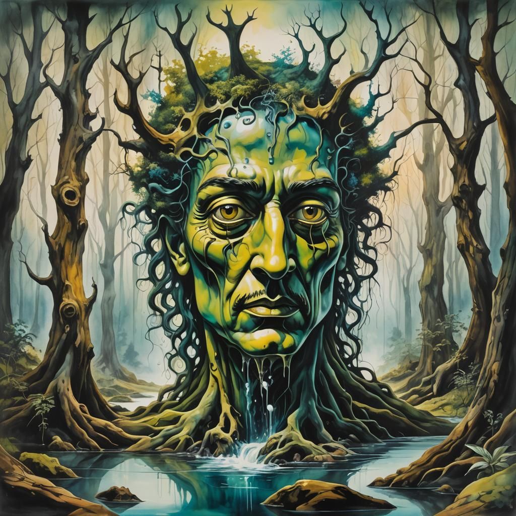 Forest Deity in Watercolor Style, Surrealist Art