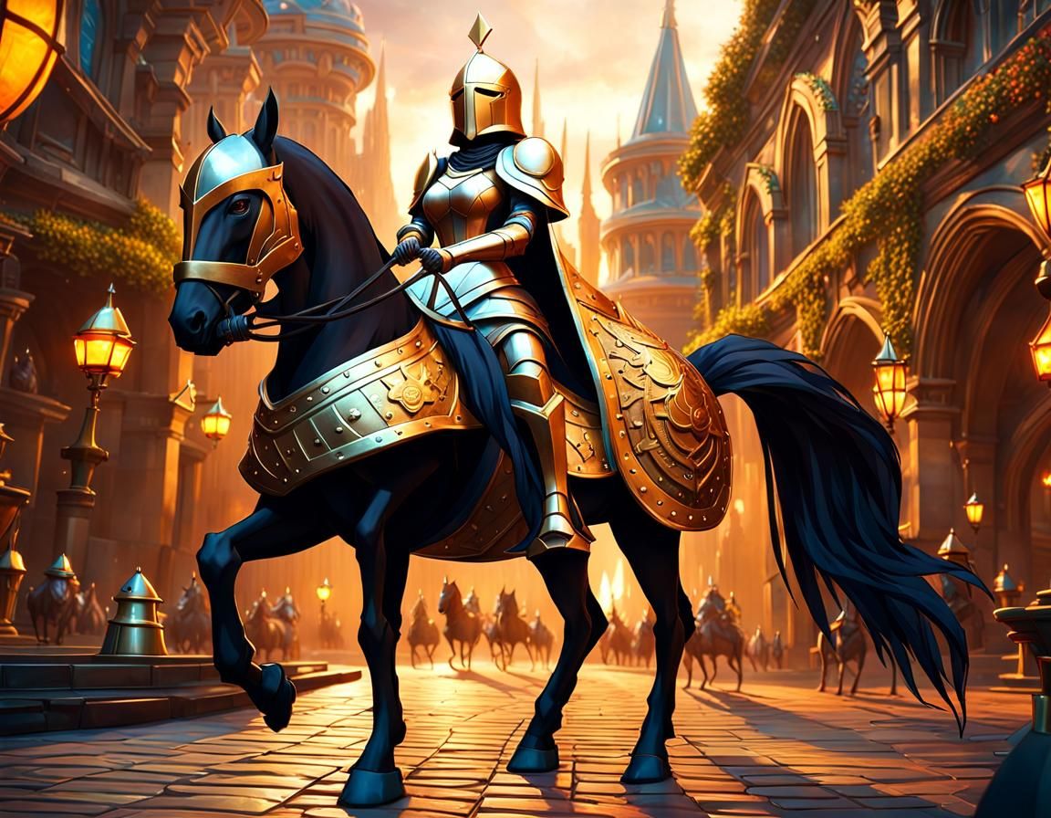 Sci-Fi Medieval Knight in Cyberpunk Cityscape