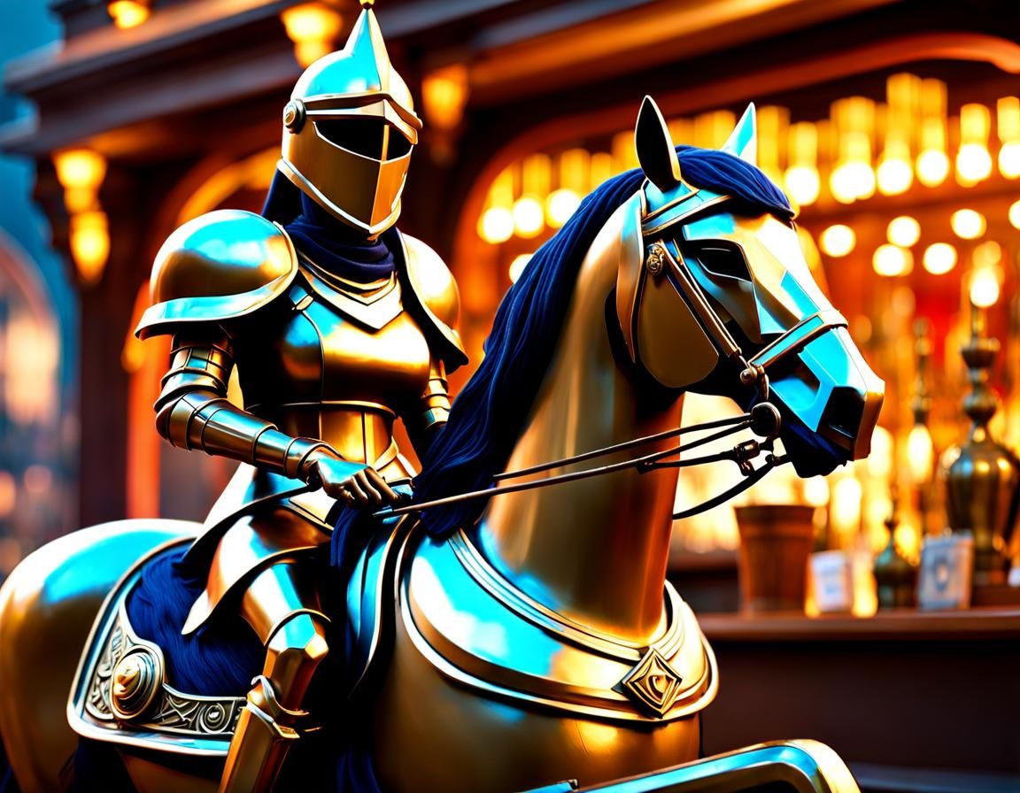 Knight on Horseback in City Battlefield as Hearthstone Art