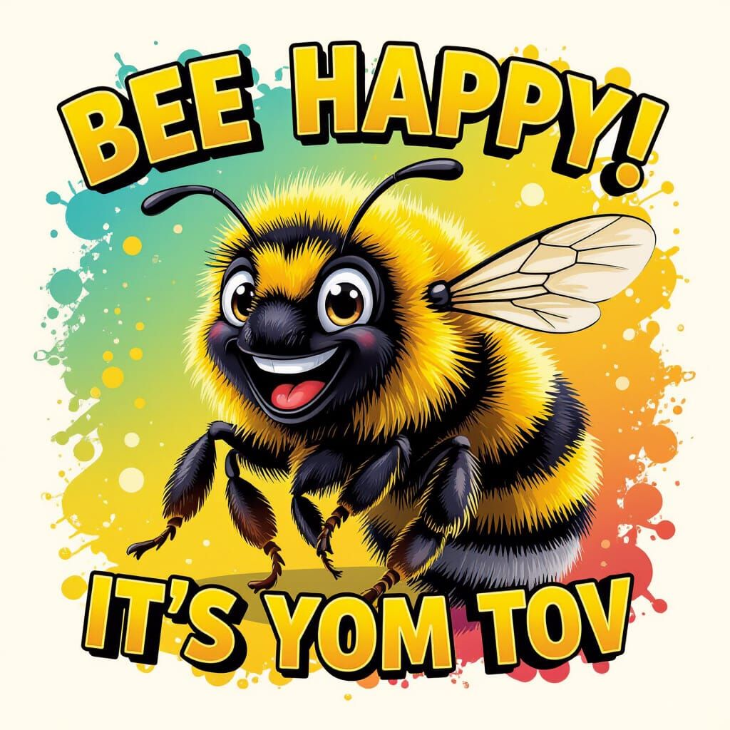 Fluffy Bumblebee With Happy Smile & "BEE HAPPY!" Text