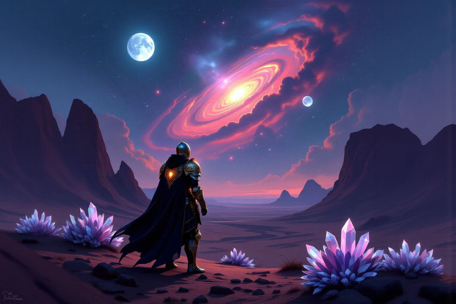 Knight Gazes at Nebula on Alien World