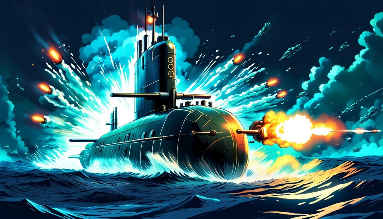 Submarine Torpedo Attack in Studio Trigger Anime Style