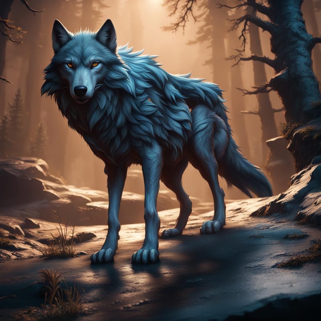 Detailed Wolf Matte Painting in Deep Color