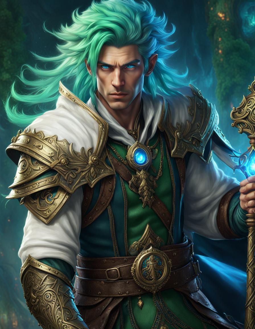 Green-Haired Sorcerer: Detailed Matte Painting in 8K