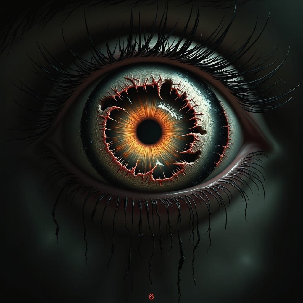 Unsettling Fractal Faces Trapped in Hyperrealistic Eye