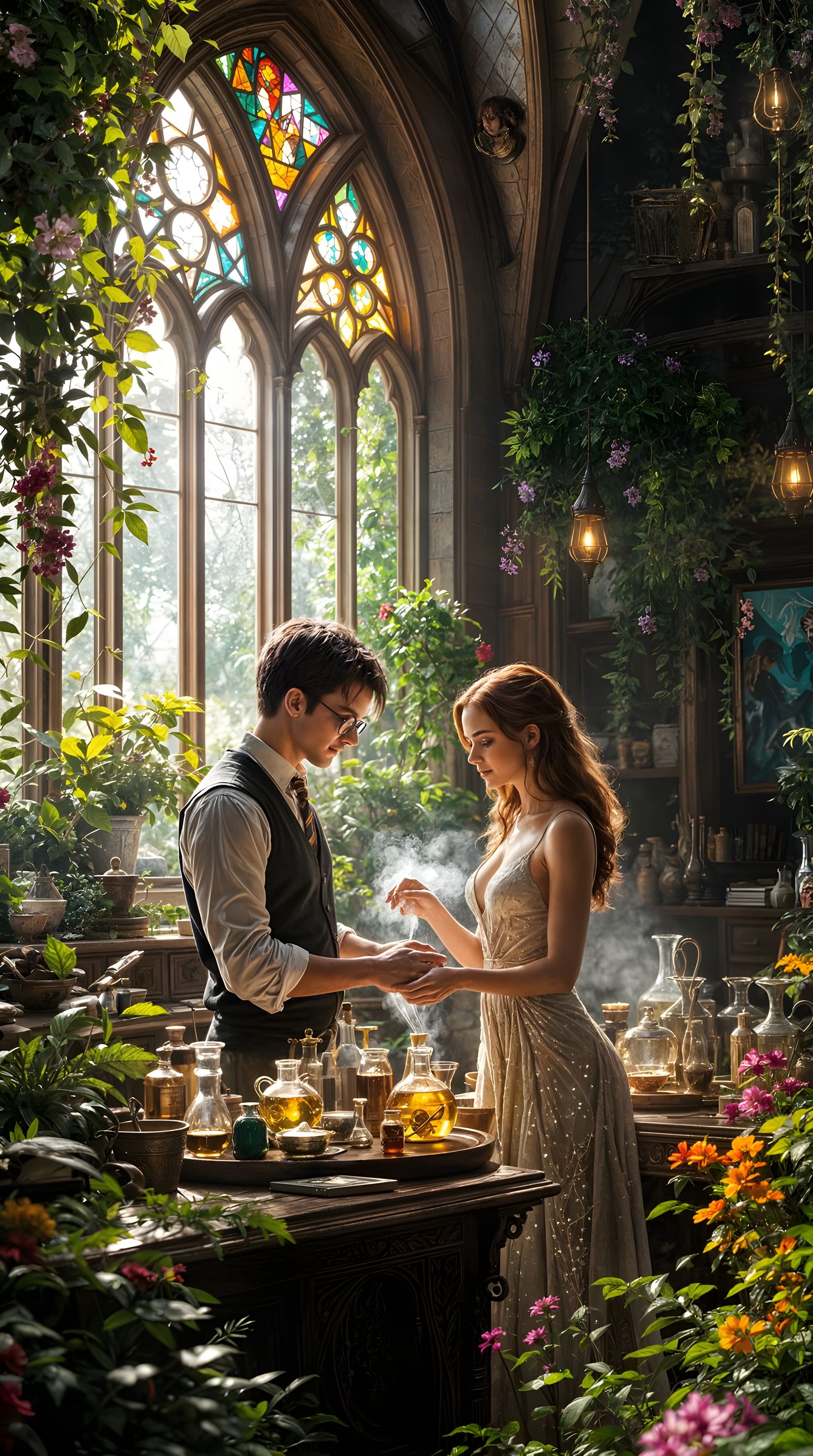 Magical Potion Masters in Whimsical Hogwarts Castle