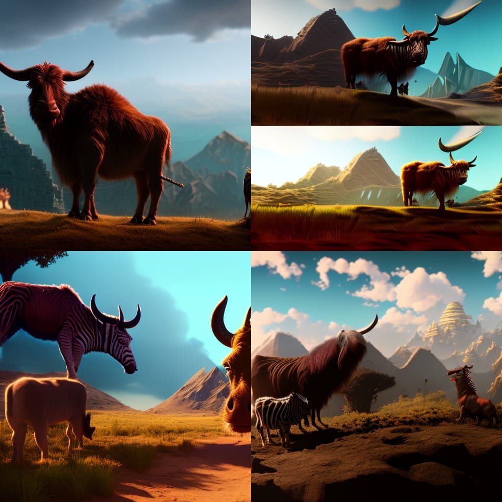 Fantastical Yak and Zebra Hybrid in Detailed Digital Paintin...