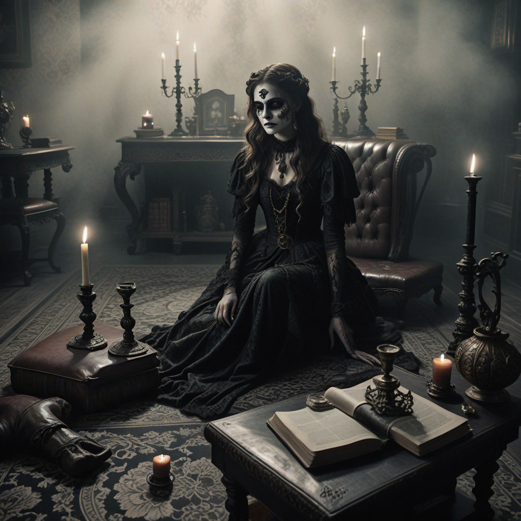 Romantic Gothic Interior in Warm Candlelight