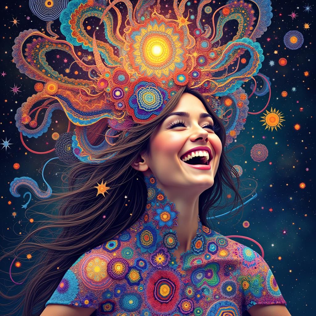 Cosmic Woman Laughing in a Fractal Universe