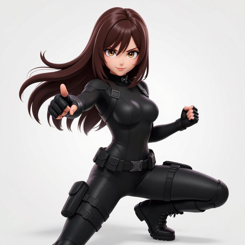 Heroic Anime Student in Stealth Suit, 3D Render