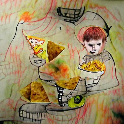 Child's Drawing of Nachos in Mixed Media