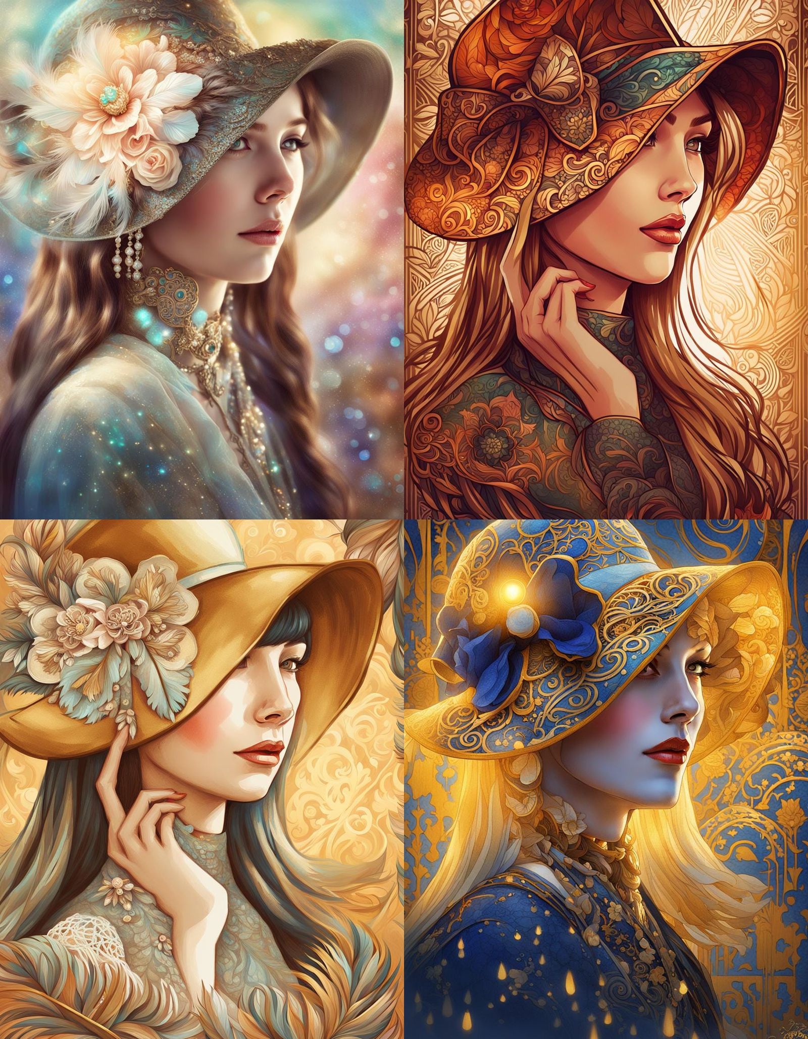 Elegant Hat Portrait in Hyperdetailed Splash Art Style