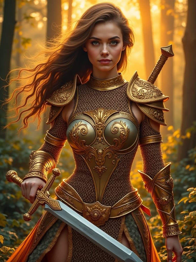 Ethereal Fantasy Warrior in Vibrant, Triadic Hues